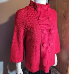 Style & Co. Red Double Breasted Knit Sweater Sz Large Cozycore Hugge Comfy